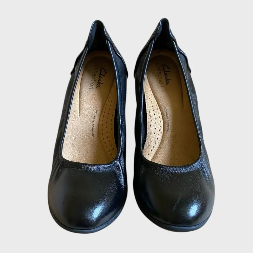 Clarks Neiley Pearl Women's Slip-On Pumps Heels Size 10 Black Leather Shoes
